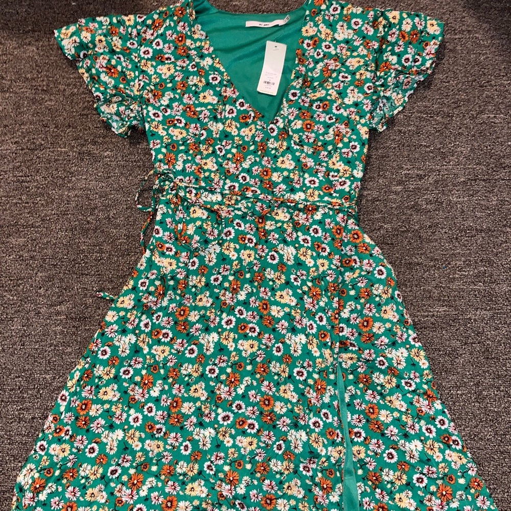 Size small green and floral wrap dress